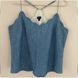 EUC J CREW 100% Cotton Scalloped Blue Camisole Chambray Blue size 14